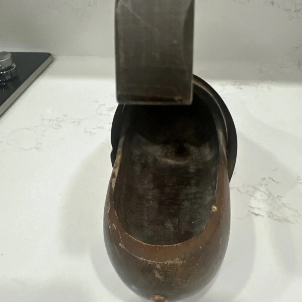VIntage Carved Wood Clog/Shoe COPPER BAND Wine Bottle Holder- See Pics!